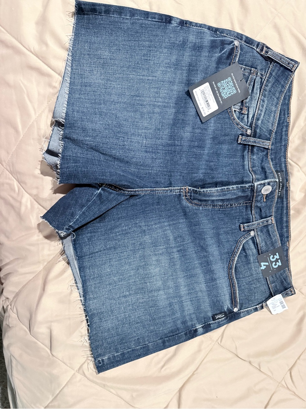 High-Rise Dark Blue Denim Jean shorts silver brand
